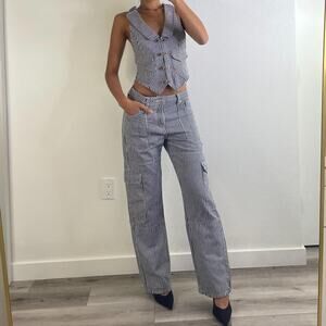 Blue and White Striped Cargo Pants